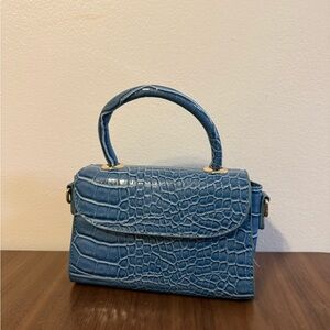 American Vintage Blue Croc-Embossed Mini Top-Handle Bag